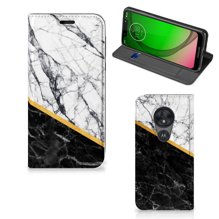 Motorola Moto G7 Play Standcase Marmer Wit Zwart - Origineel Cadeau Man