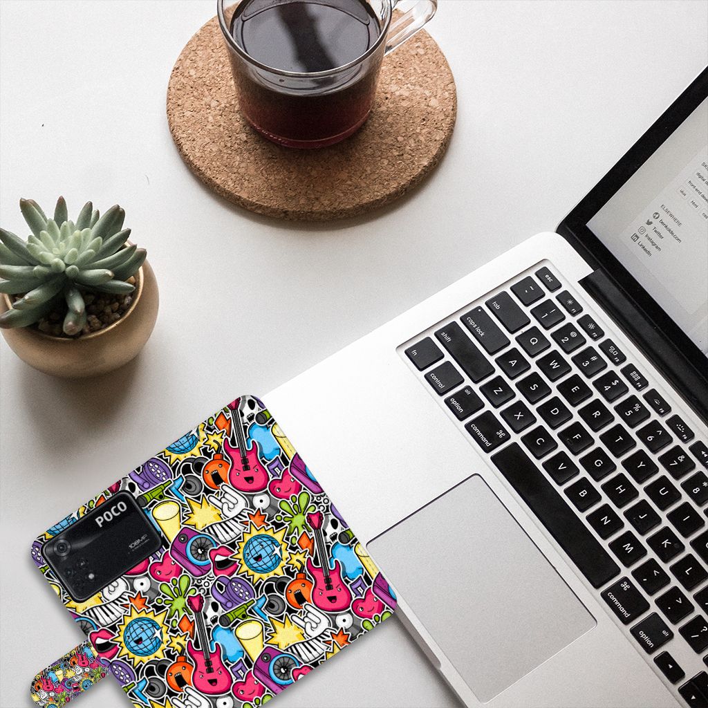 Xiaomi Poco X4 Pro 5G Wallet Case met Pasjes Punk Rock