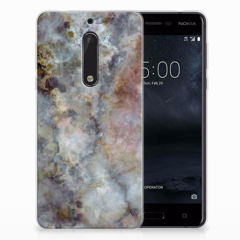 Nokia 5 TPU Siliconen Hoesje Marmer Grijs