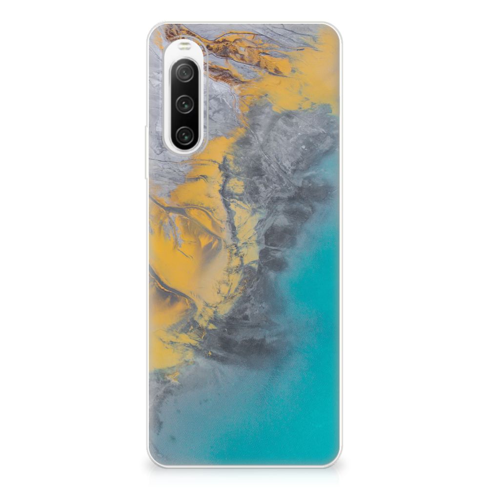 Sony Xperia 10 IV TPU Siliconen Hoesje Marble Blue Gold