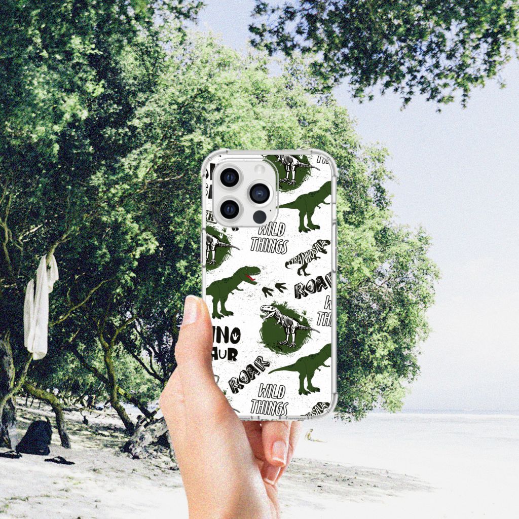 Case Anti-shock voor iPhone 13 Pro Max Dinosaurus met dino design en tekst op een strand 🌴.