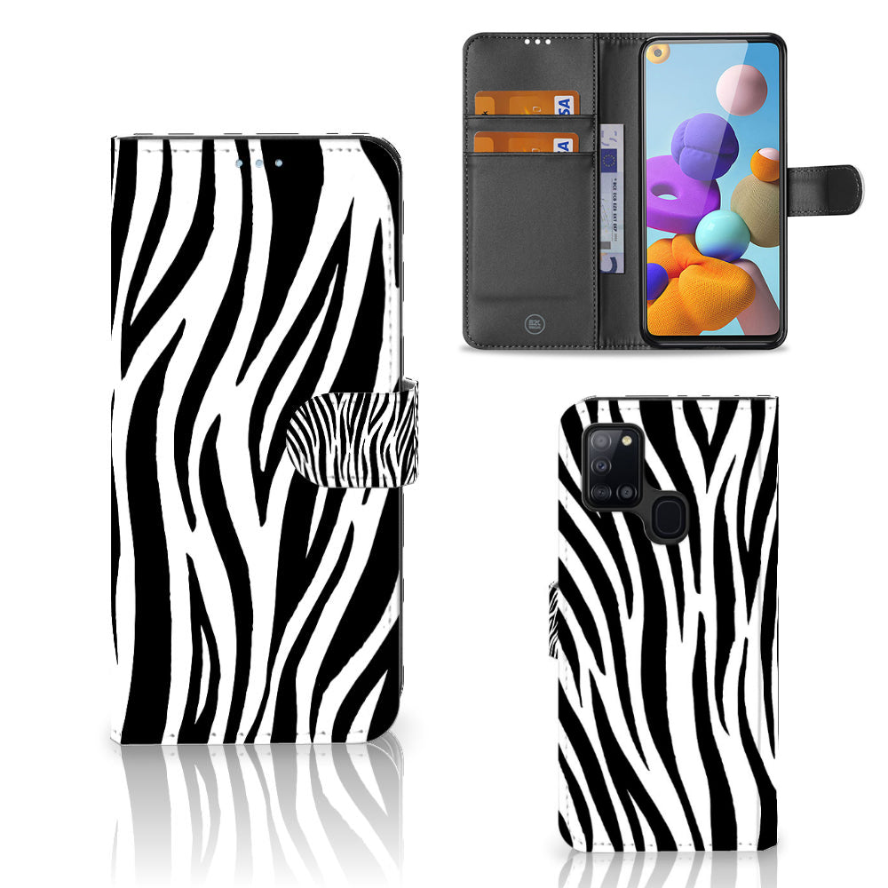 Samsung Galaxy A21s Telefoonhoesje met Pasjes Zebra