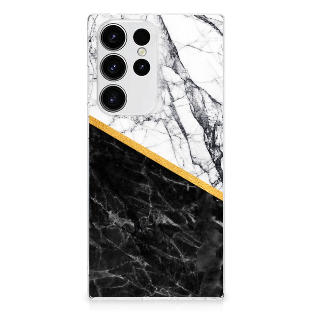 Samsung Galaxy S23 Ultra TPU Siliconen Hoesje Marmer Wit Zwart - Origineel Cadeau Man