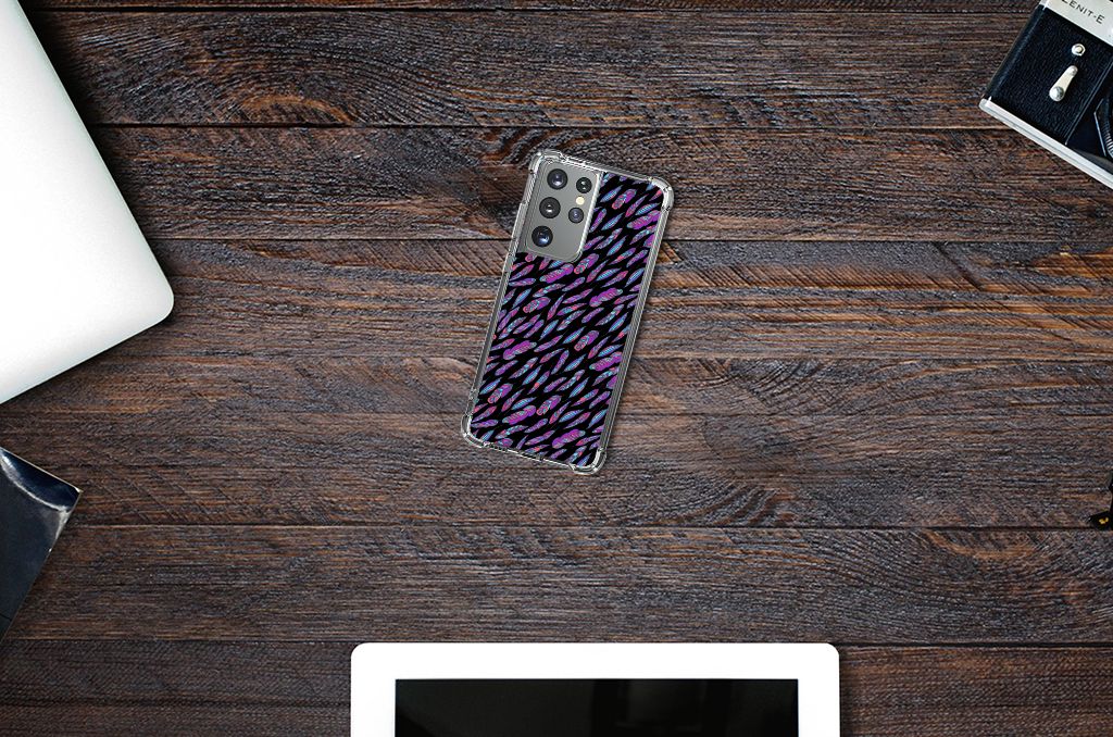 Samsung Galaxy S21 Ultra Doorzichtige Silicone Hoesje Feathers Color B2C Telecom