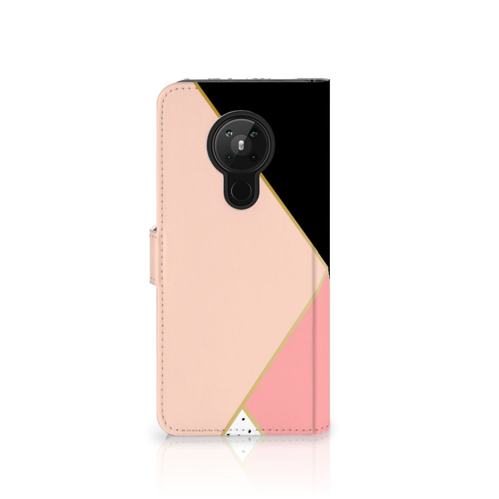 Nokia 5.3 Book Case Zwart Roze Vormen