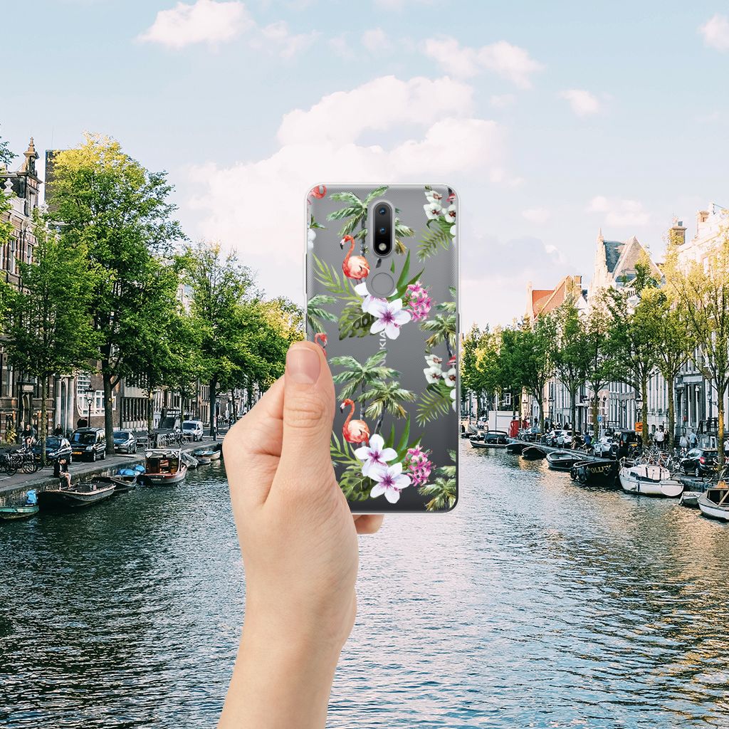 Nokia 2.4 TPU Hoesje Flamingo Palms