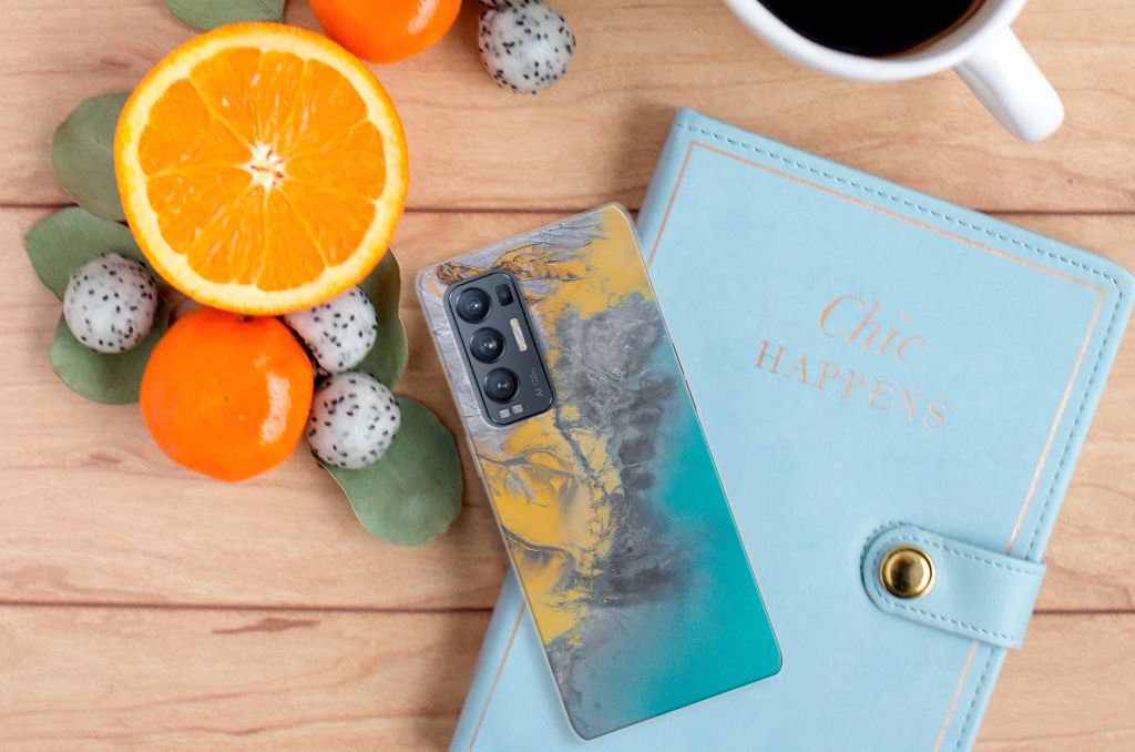 OPPO Find X3 Neo TPU Siliconen Hoesje Marble Blue Gold B2C Telecom