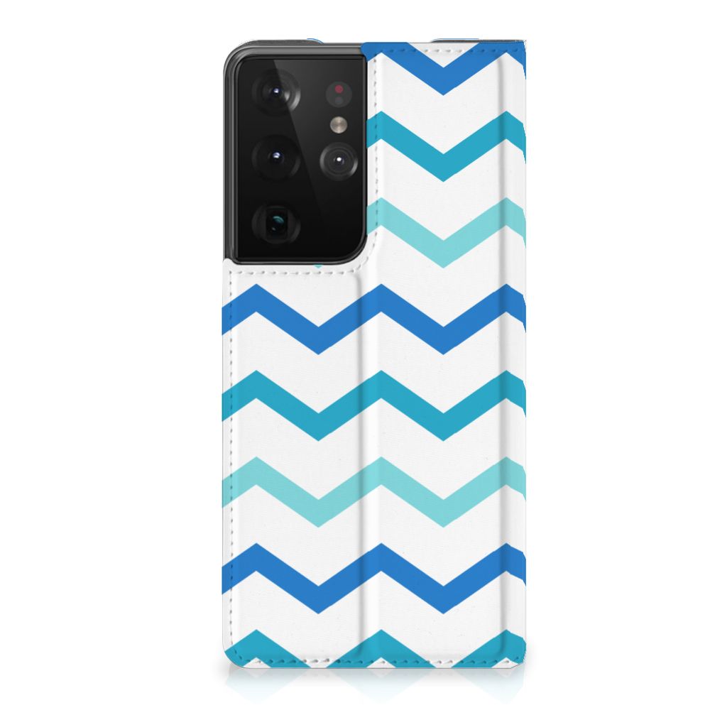 Samsung Galaxy S21 Ultra Hoesje met Magneet Zigzag Blauw - B2C Telecom