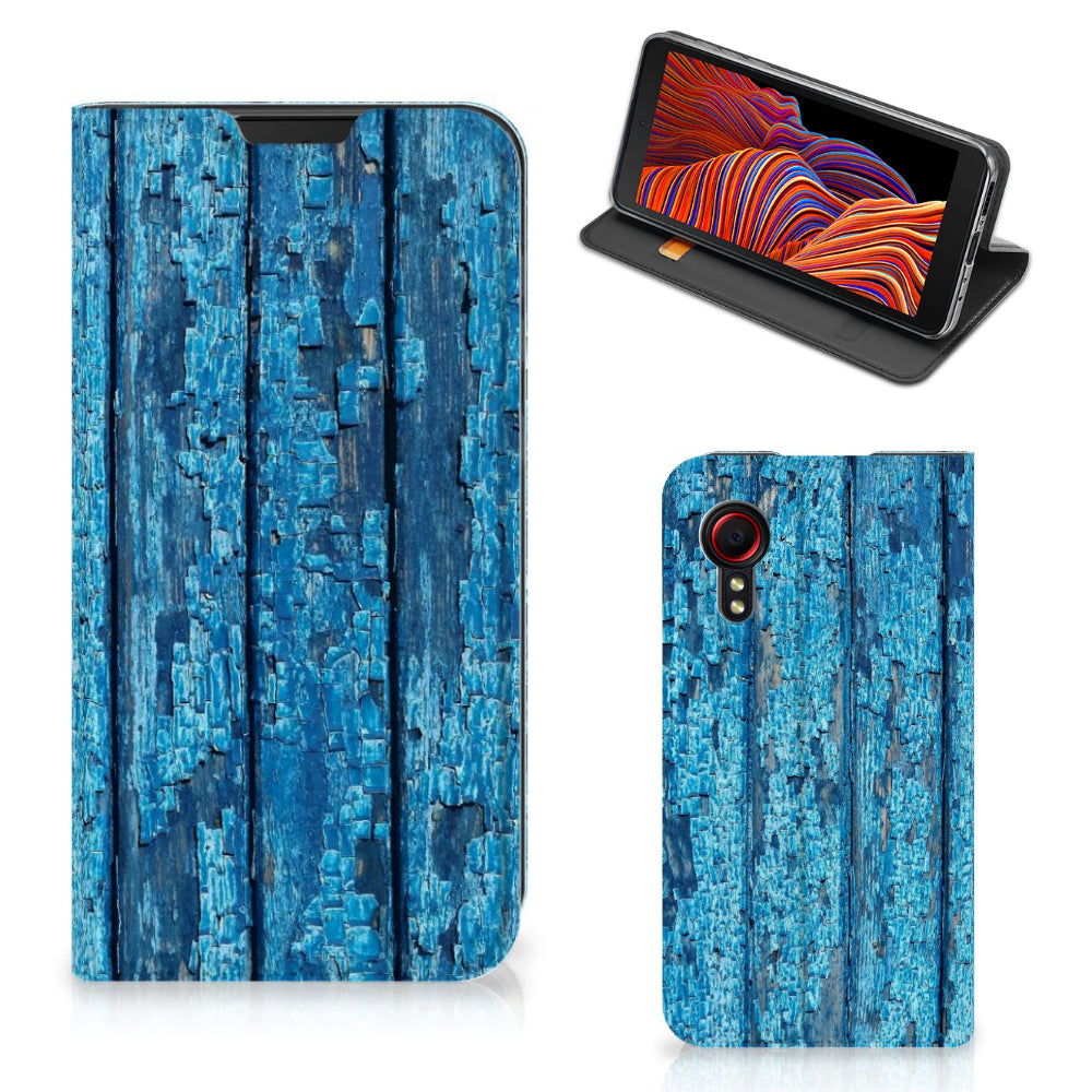 Samsung Galaxy Xcover 5 Book Wallet Case Wood Blue