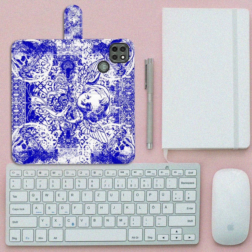 Telefoonhoesje met Naam Motorola Moto G9 Power Angel Skull Blauw