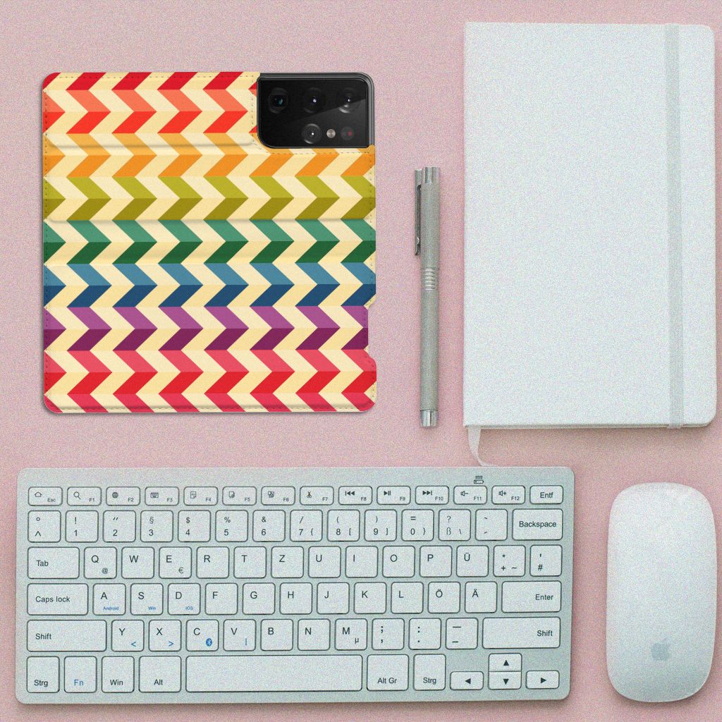Samsung Galaxy S21 Ultra Hoesje met Magneet Zigzag Multi Color - B2C Telecom