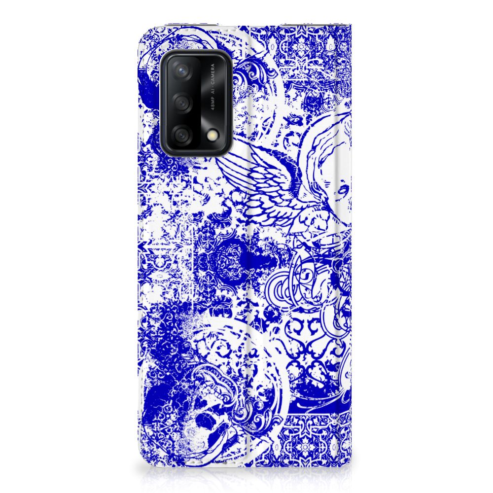 Mobiel BookCase OPPO A74 4G Angel Skull Blauw - B2C Telecom