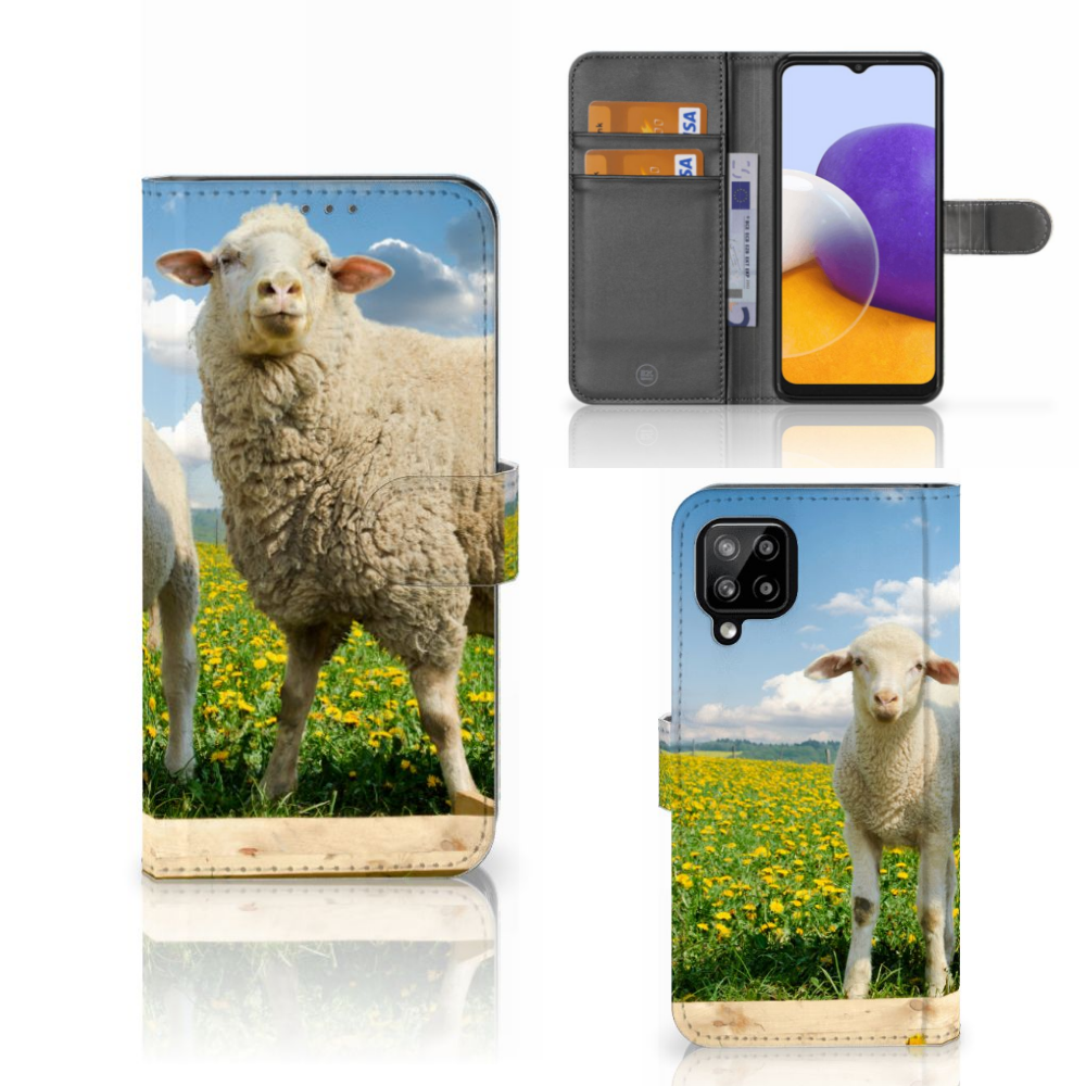 Samsung Galaxy A22 4G | M22 Telefoonhoesje met Pasjes Schaap en Lammetje