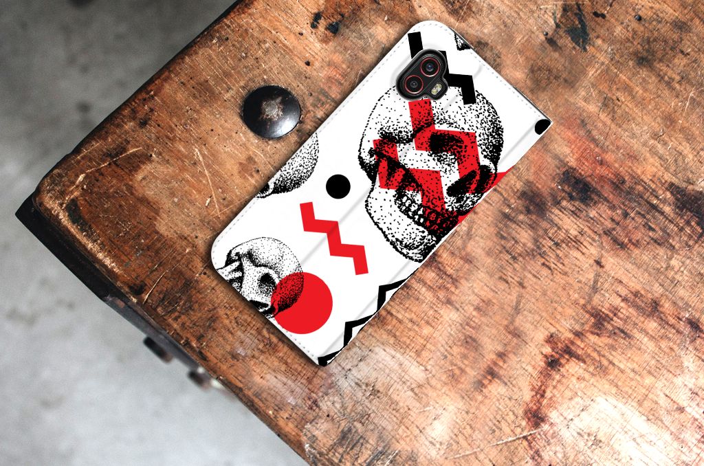 Mobiel BookCase Samsung Galaxy Xcover 6 Pro Skull Red - B2C Telecom