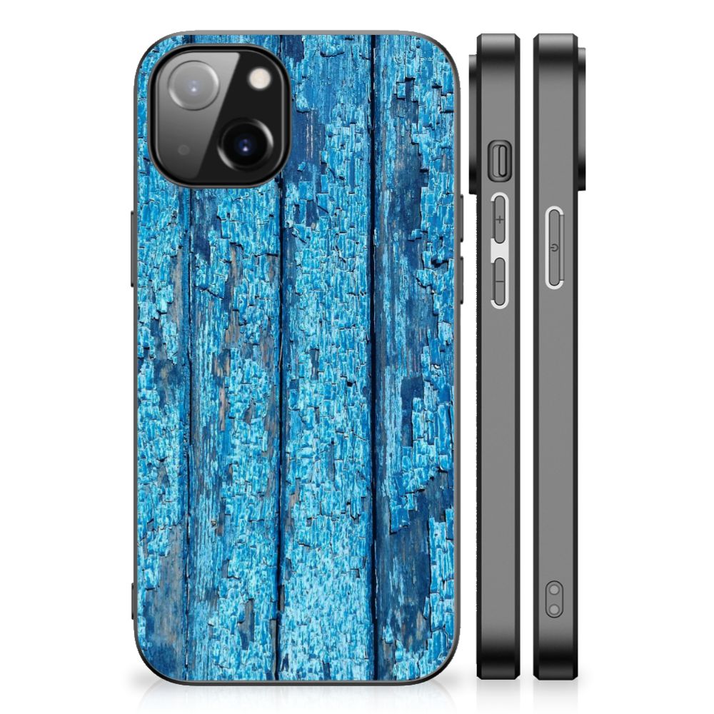 Apple iPhone 14 Houten Print Telefoonhoesje Wood Blue