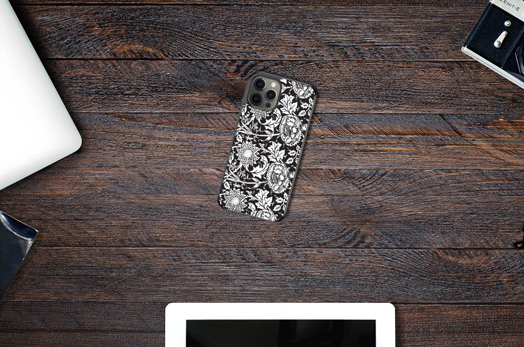 iPhone 12 Pro Max Skin Case Black Flowers B2C Telecom