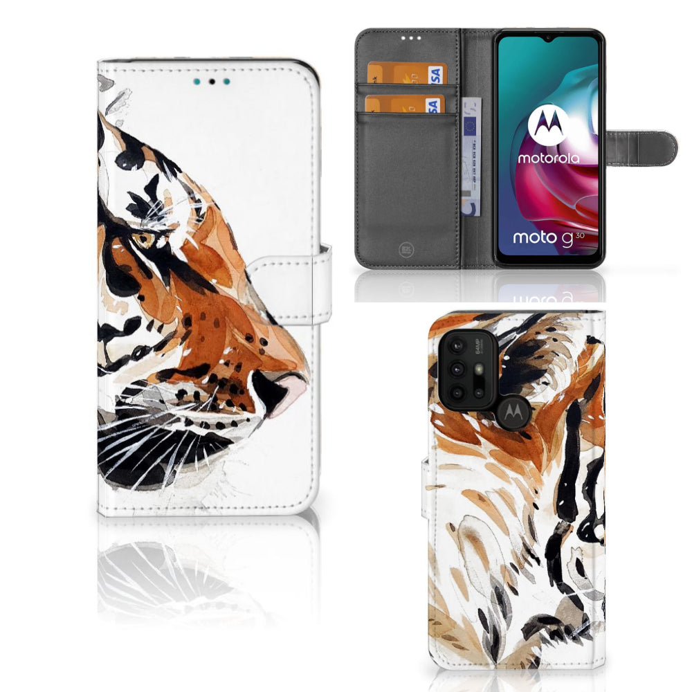 Hoesje Motorola Moto G10 | G20 | G30 Watercolor Tiger