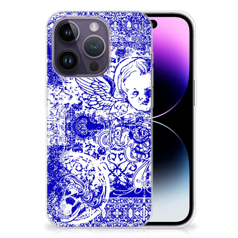 Silicone Back Case Apple iPhone 14 Pro Angel Skull Blauw B2C Telecom