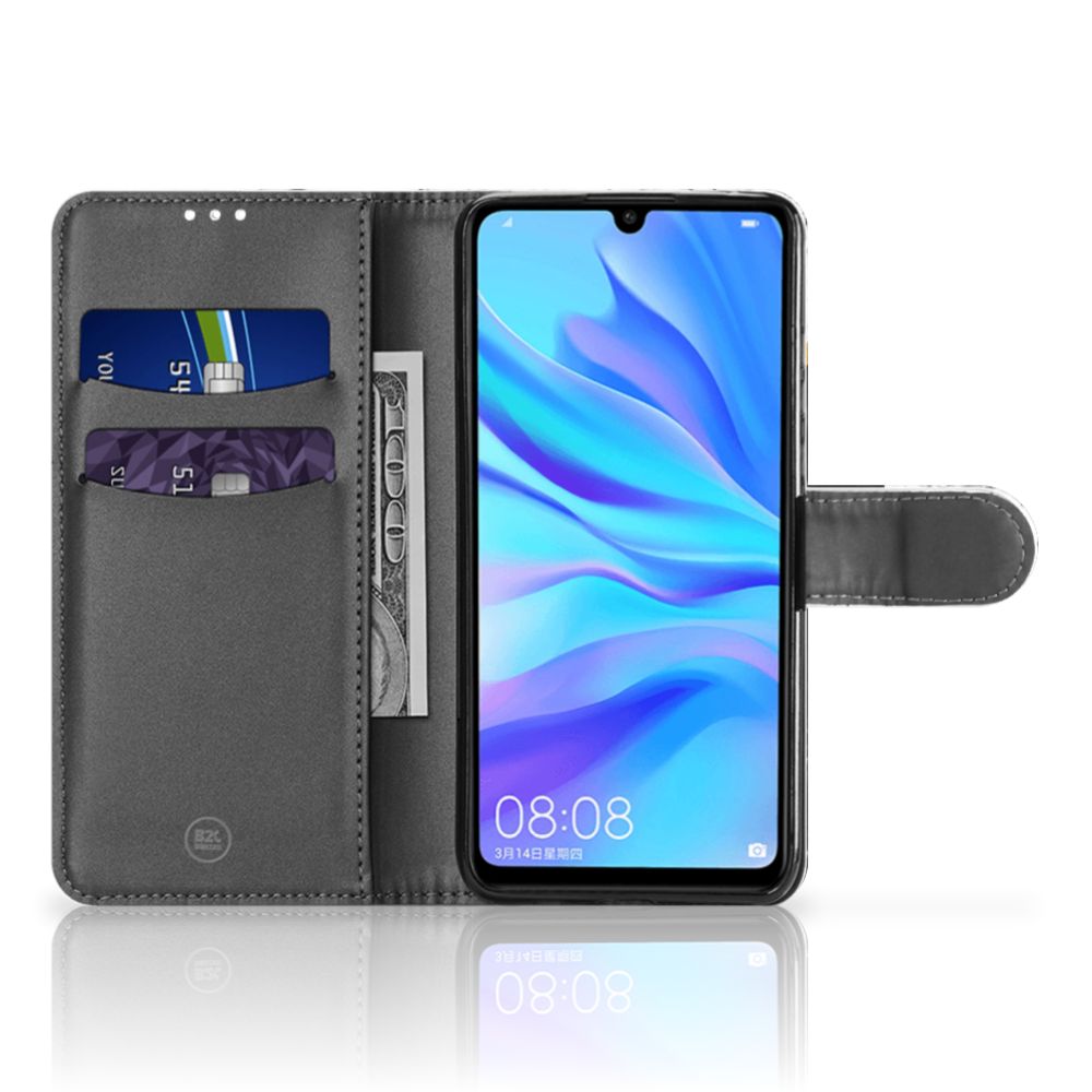 Huawei P30 Lite (2020) Bookcase Marmer Wit Zwart - Origineel Cadeau Man