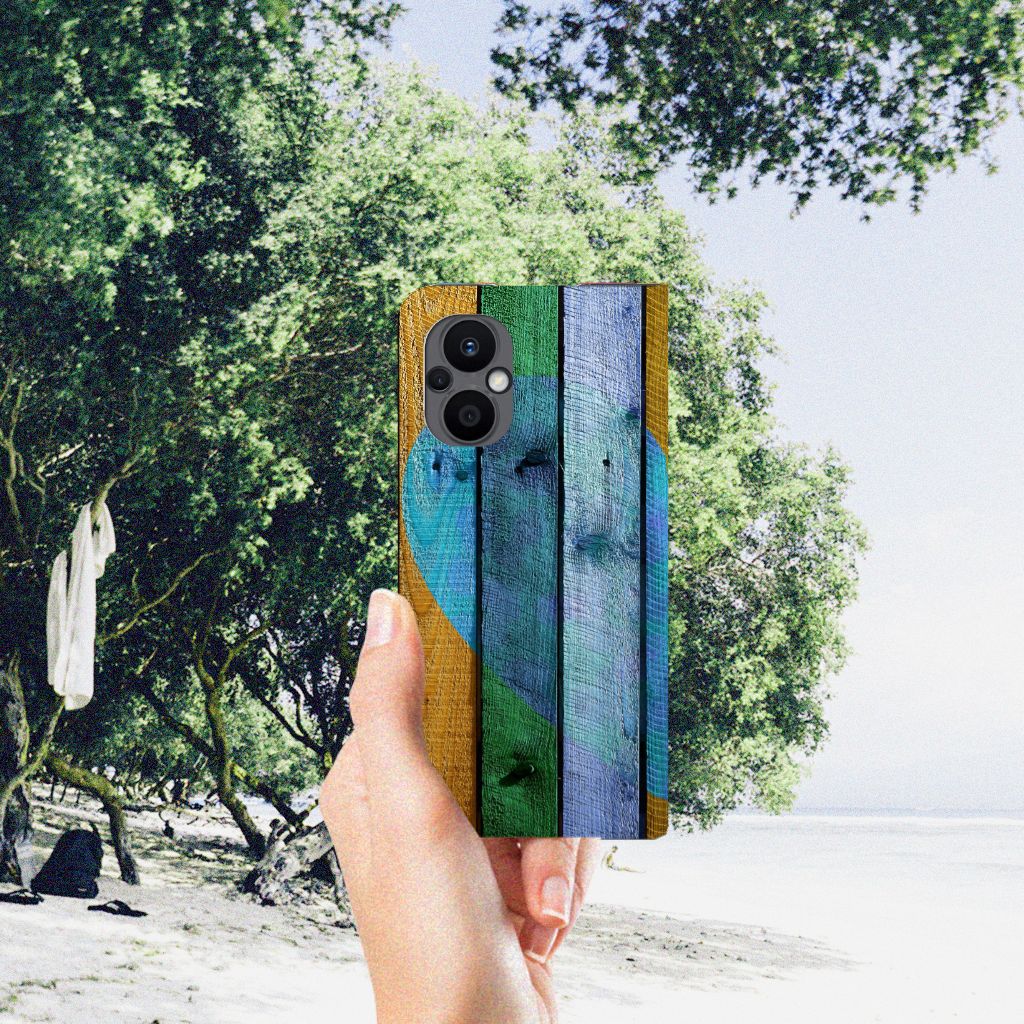 OPPO Reno8 Lite Book Wallet Case Wood Heart - Cadeau voor je Vriend - B2C Telecom