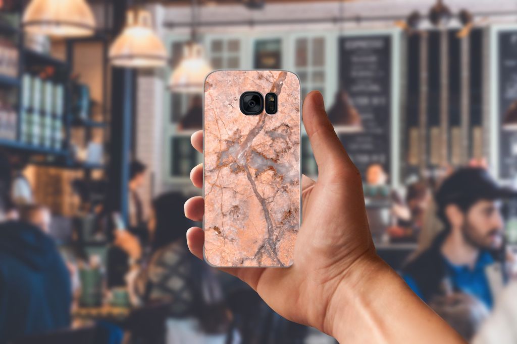 Samsung Galaxy S7 TPU Siliconen Hoesje Marmer Oranje