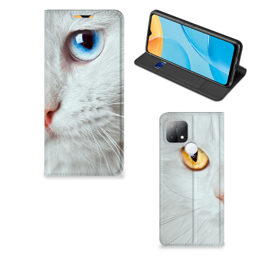 OPPO A15 Hoesje maken Witte Kat - B2C Telecom