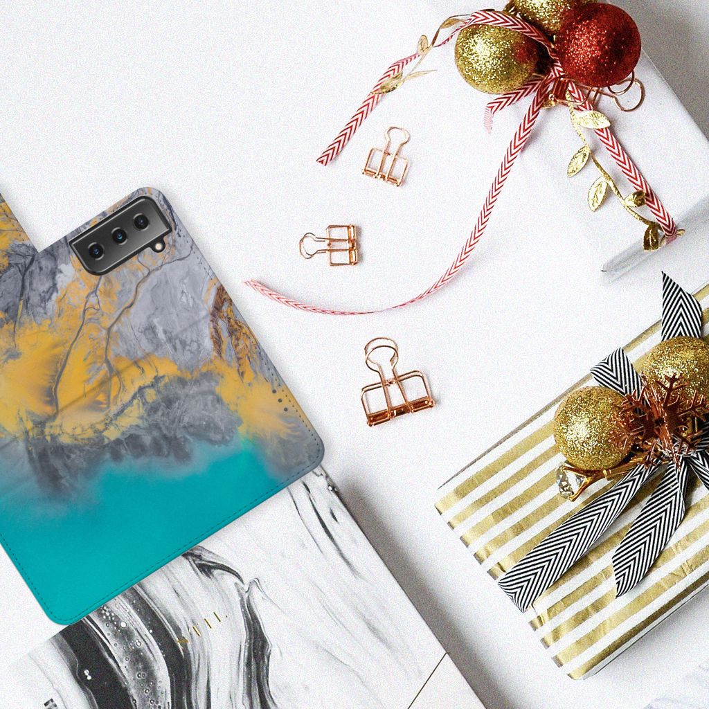 Samsung Galaxy S21 Plus Bookcase Marble Blue Gold