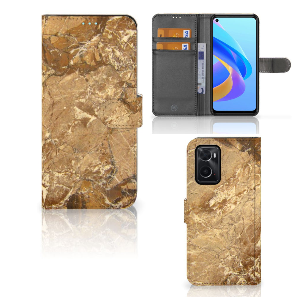 OPPO A76 | A96 Bookcase Marmer Creme met pasjes in marmerlook