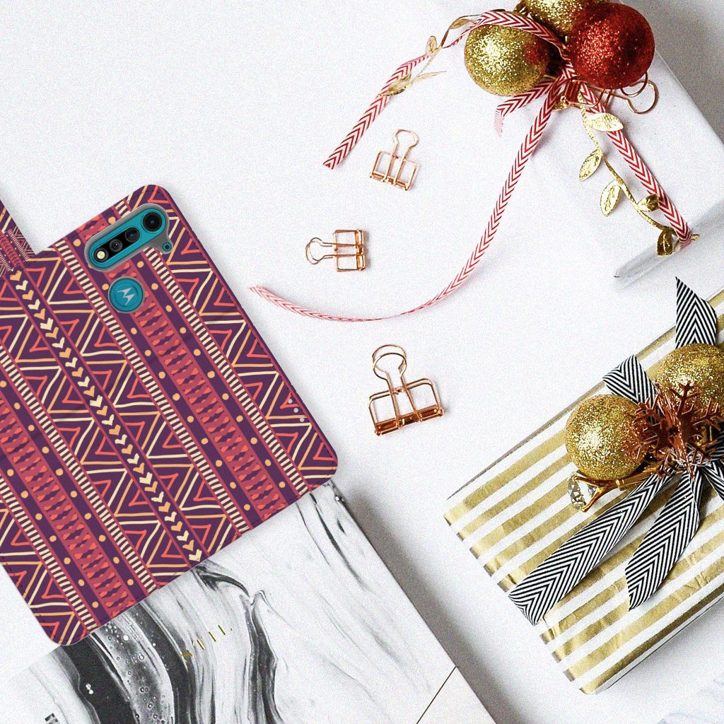 Motorola G8 Power Lite Telefoon Hoesje Aztec Paars