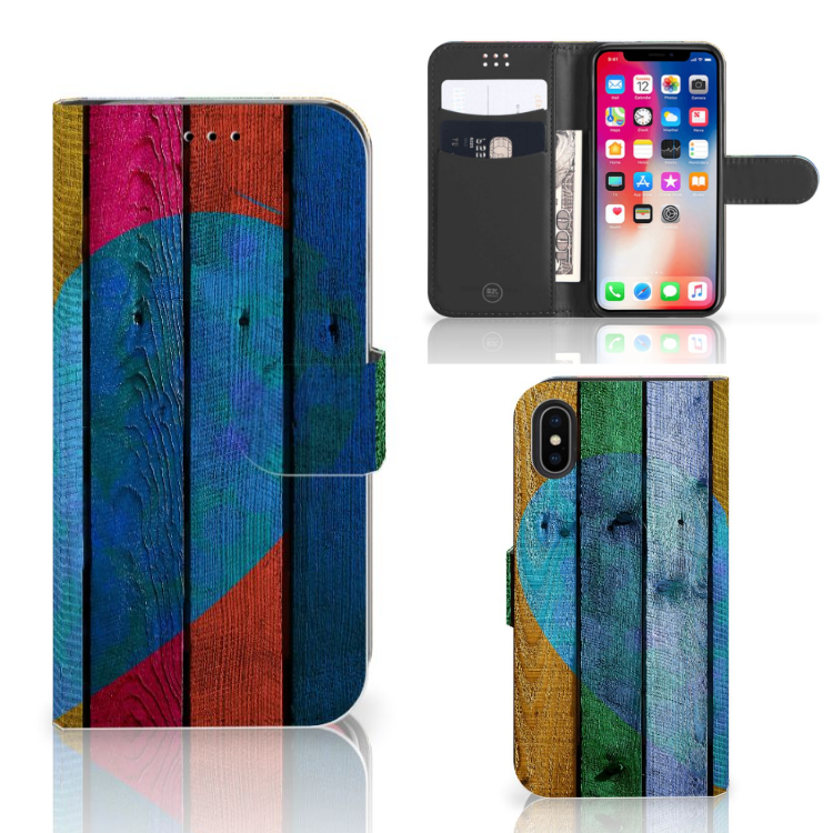 Apple iPhone X | Xs Book Style Case Wood Heart - Cadeau voor je Vriend