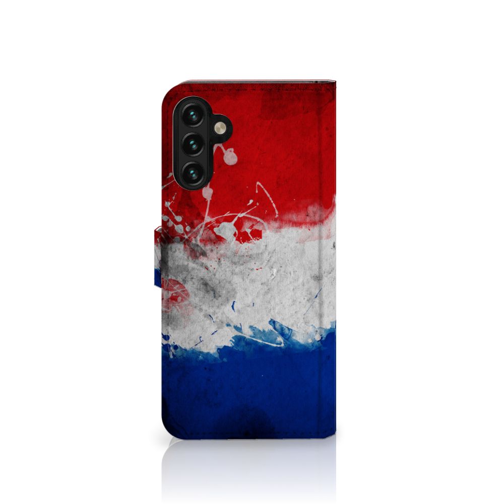 Samsung Galaxy A04s | Samsung Galaxy A13 5G Bookstyle Case Nederland met artistiek design van de Nederlandse vlag.