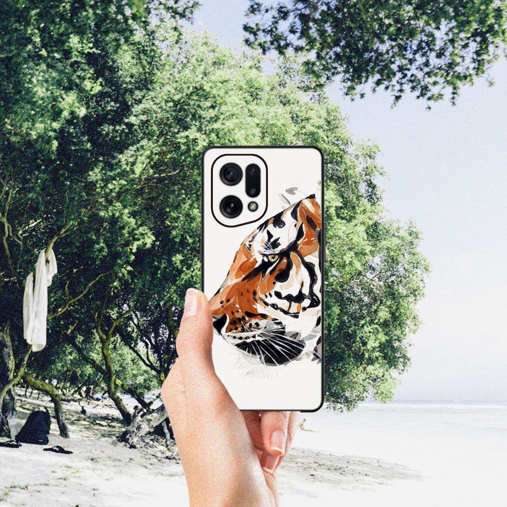 Kleurrijke Telefoonhoesje OPPO Find X5 Watercolor Tiger B2C Telecom