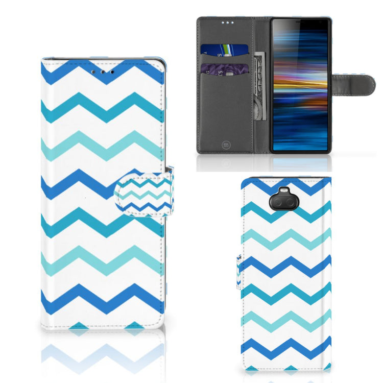 Sony Xperia 10 Telefoon Hoesje Zigzag Blauw