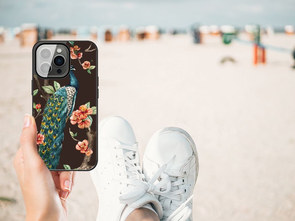 iPhone 13 Pro Max Dierenprint Telefoonhoesje Pauw met Bloemen B2C Telecom