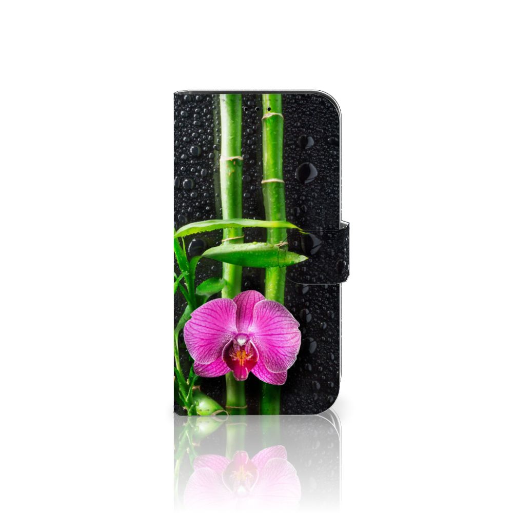 iPhone 13 Pro Hoesje Orchidee met een elegante paarse bloem, prachtig ontwerp met bamboe 🌺.