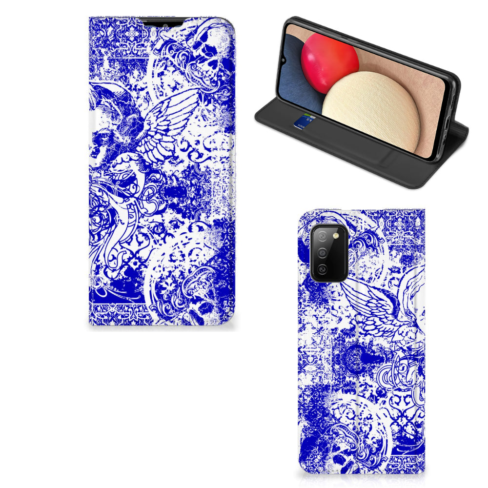 Mobiel BookCase Samsung Galaxy M02s | A02s Angel Skull Blauw