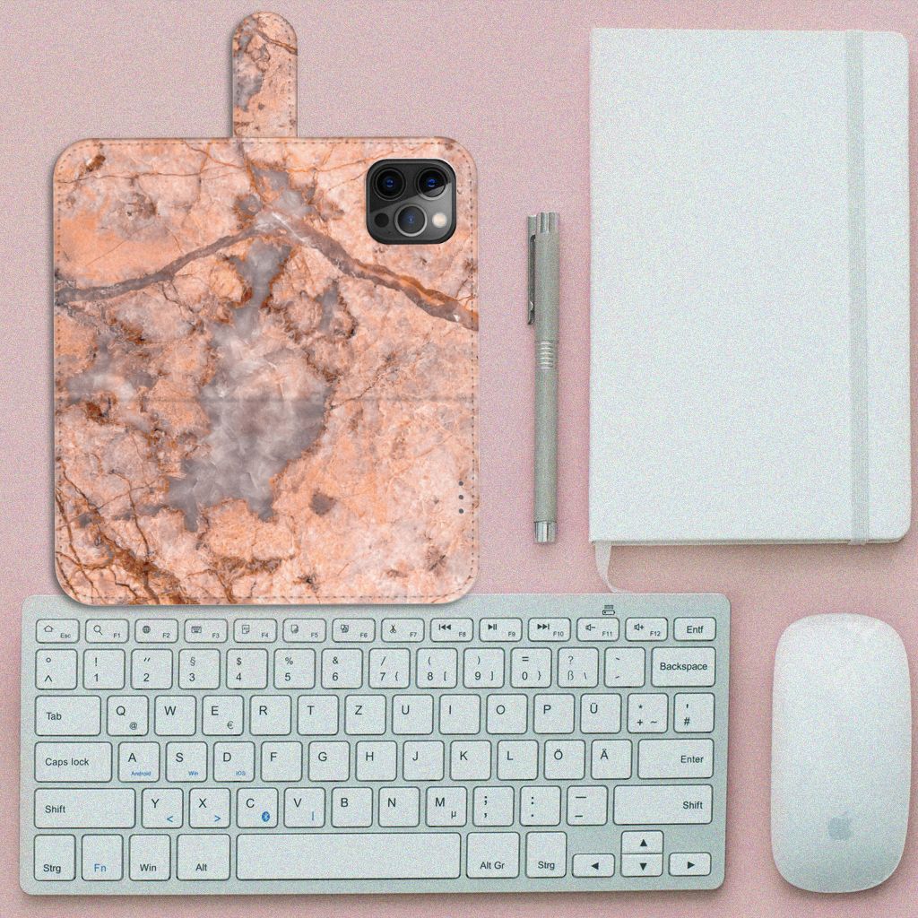 Apple iPhone 12 Pro Max Bookcase Marmer Oranje