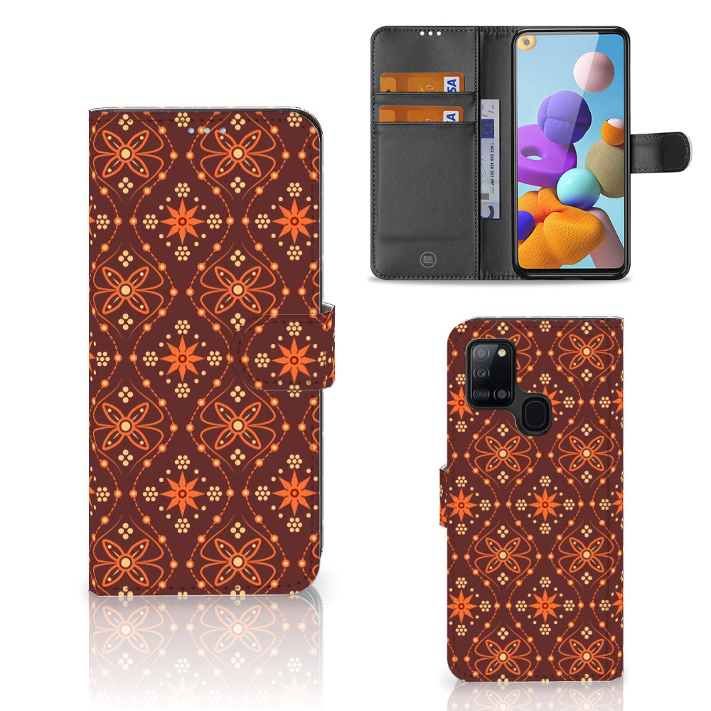 Samsung Galaxy A21s Telefoon Hoesje Batik Brown