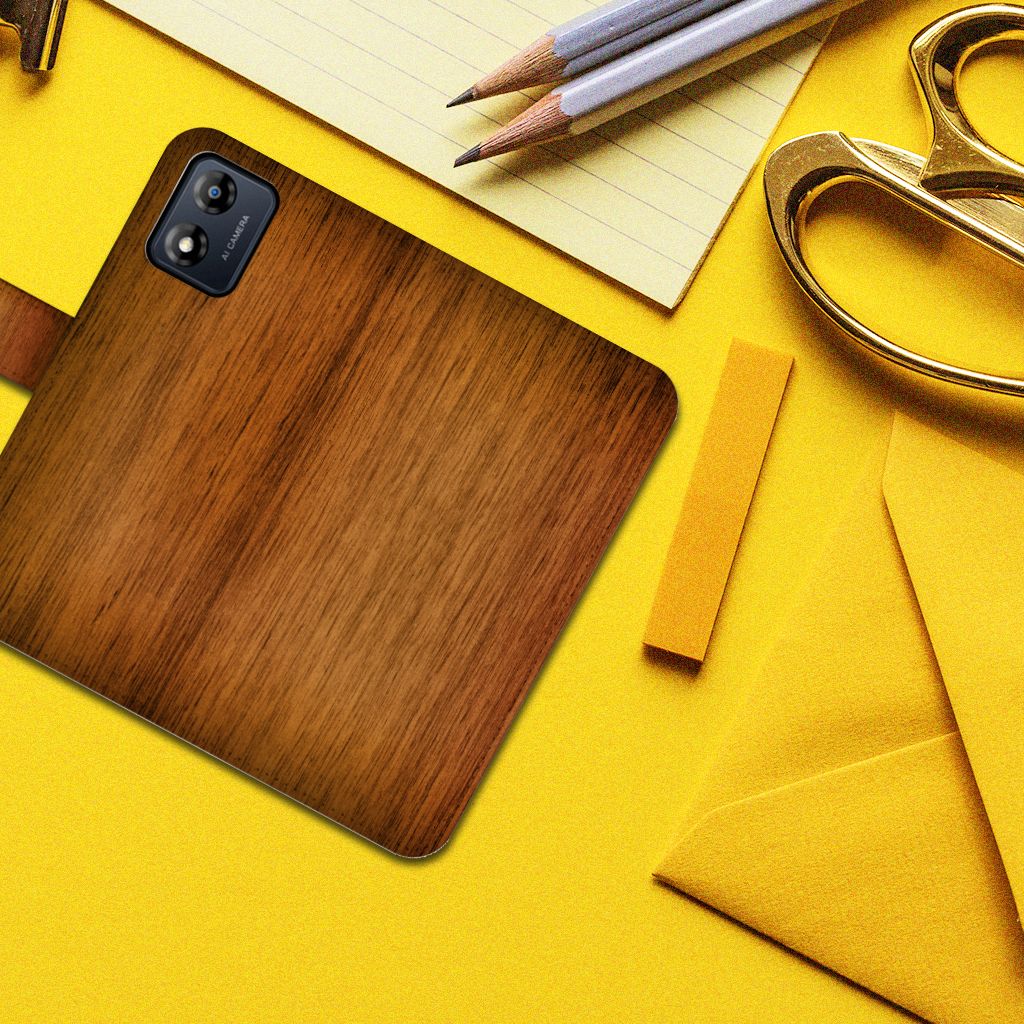 Motorola Moto E13 4G Book Style Case Donker Hout