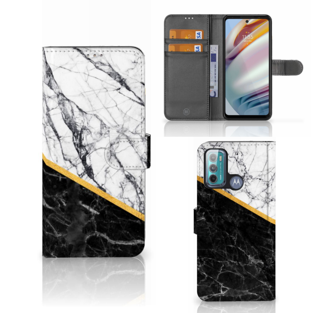 Motorola Moto G60 Bookcase Marmer Wit Zwart - Origineel Cadeau Man