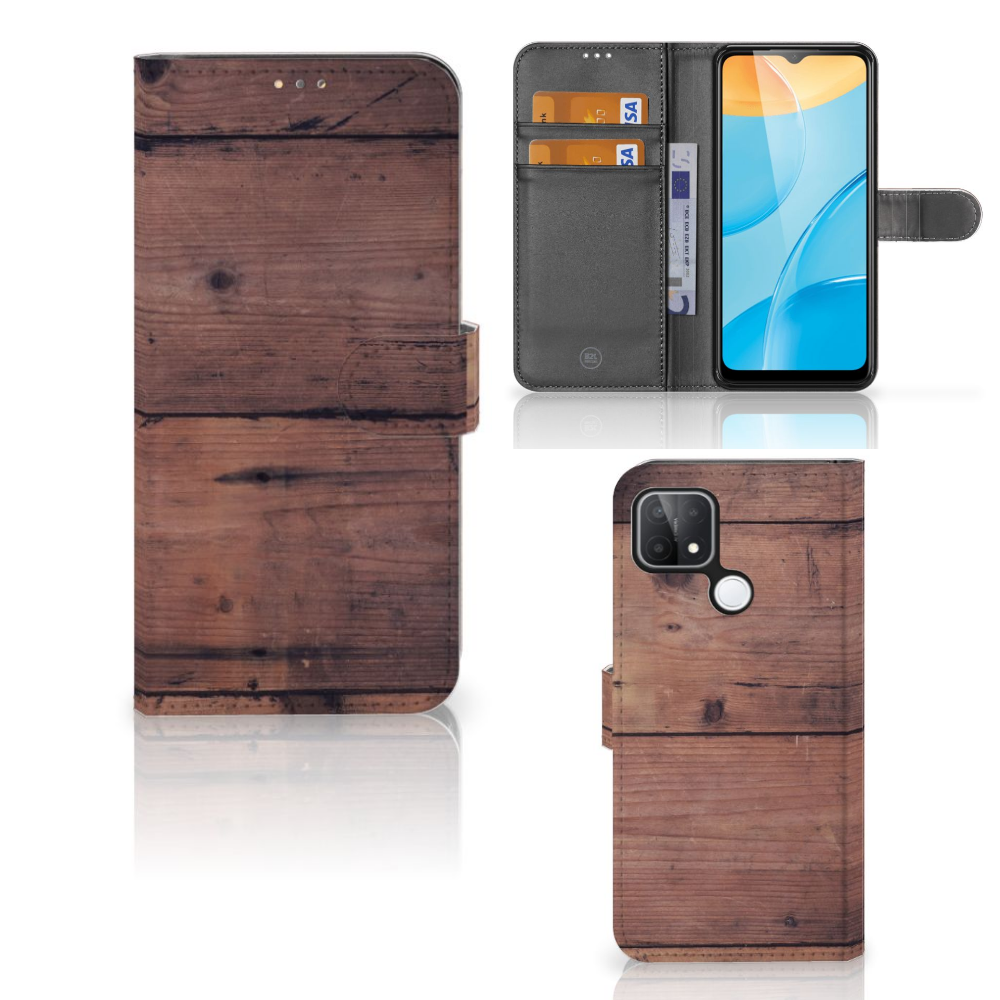 OPPO A15 Book Style Case Old Wood