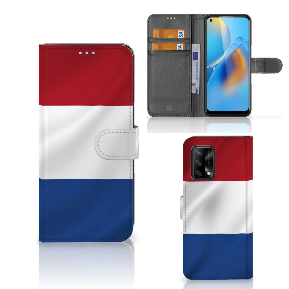 OPPO A74 4G Bookstyle Case Nederlandse Vlag met unieke design en binnenkant voor pasjes.