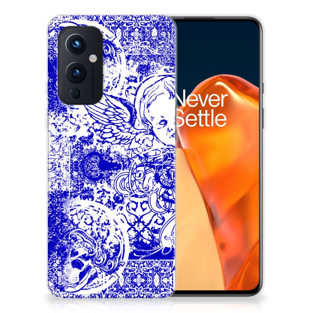 Silicone Back Case OnePlus 9 Angel Skull Blauw