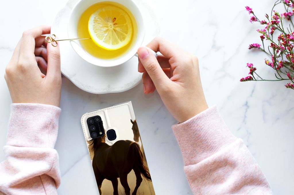 Samsung Galaxy M31 Hoesje maken Design Cowboy met paard en thee