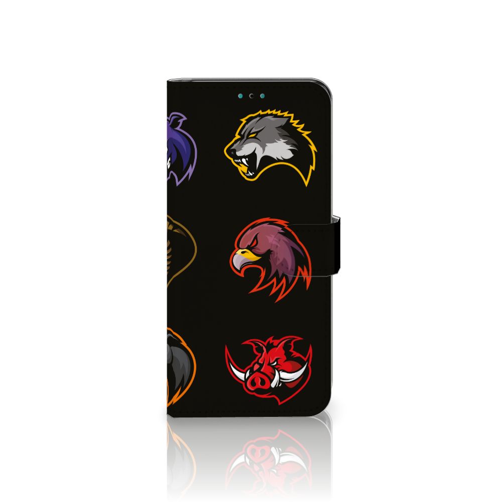 Motorola Moto G10 | G20 | G30 Leuk Hoesje Cartoon met kleurrijke dierenlogo's op een zwart design