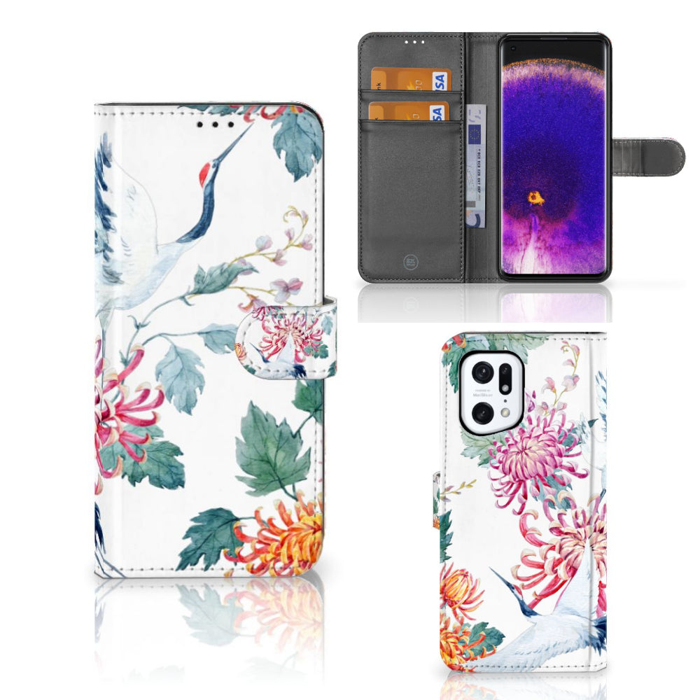 OPPO Find X5 Pro Telefoonhoesje met Pasjes Bird Flowers