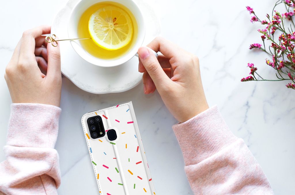 Samsung Galaxy M31 Flip Style Cover Donut Roze - B2C Telecom
