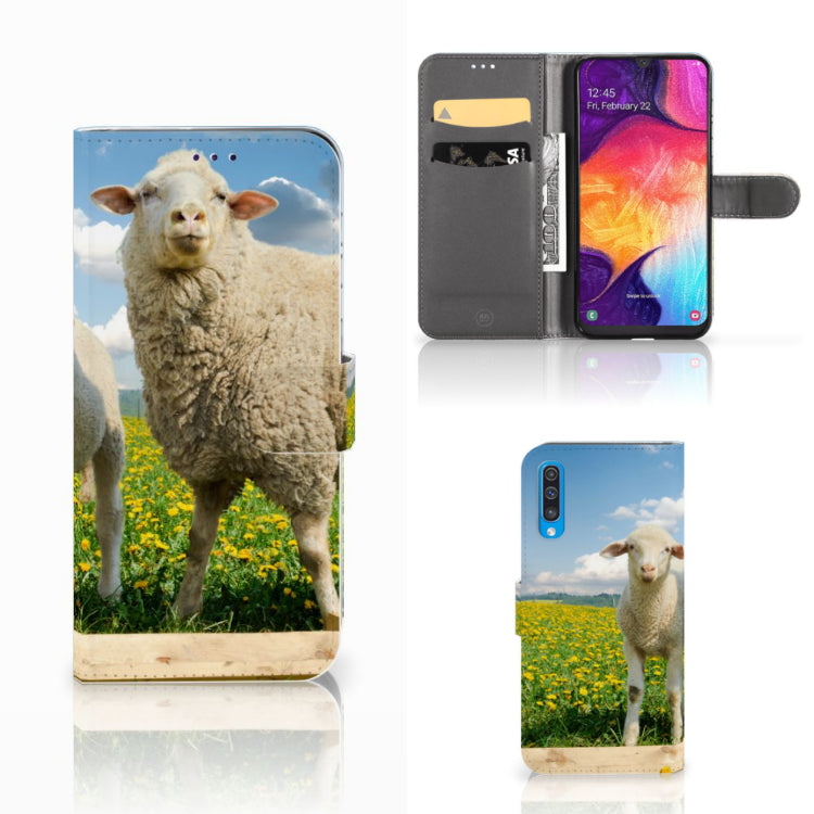 Samsung Galaxy A50 Telefoonhoesje met Pasjes Schaap en Lammetje