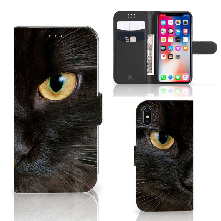 Apple iPhone X | Xs Telefoonhoesje met Pasjes Zwarte Kat