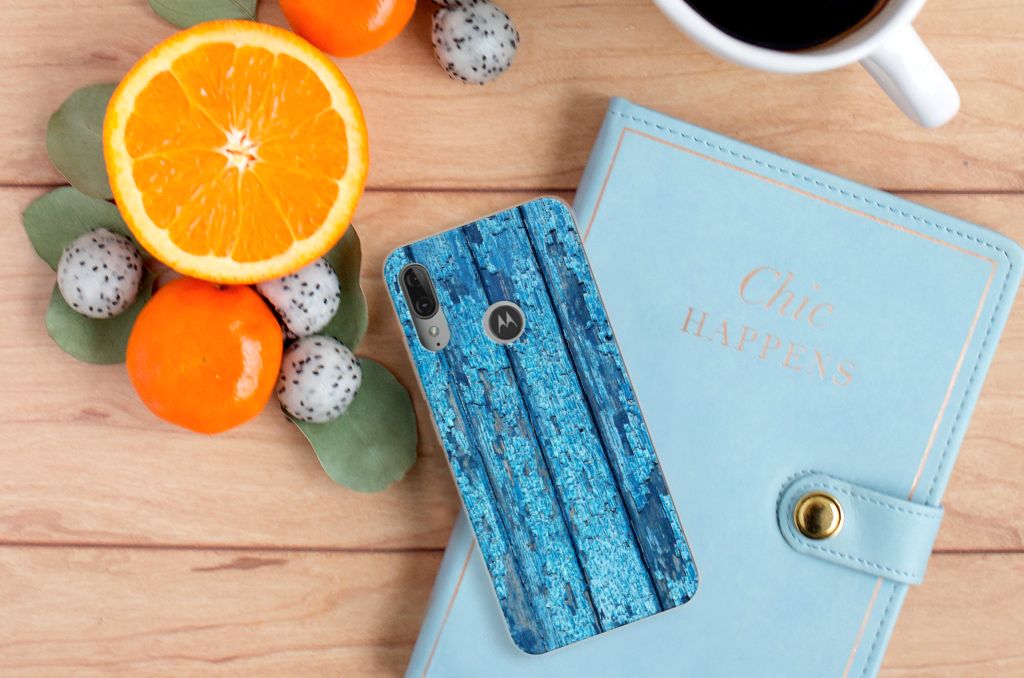 Motorola Moto E6 Plus Bumper Hoesje Wood Blue